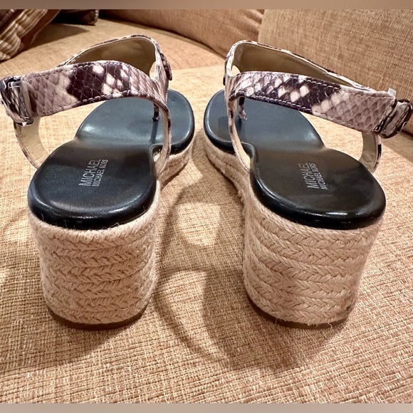 Michael Kors Snake Print Espadrille Wedge Sandals - Black and Cream - Picture 3 of 7
